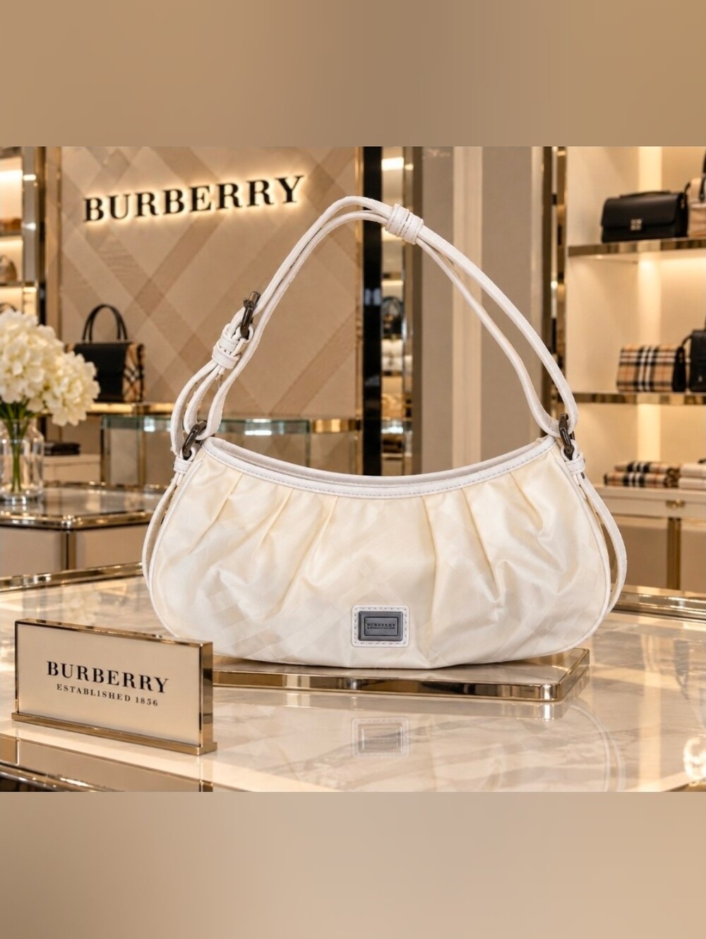 Burberry Cream Shoulder Bag with White Trim Quiet luxury